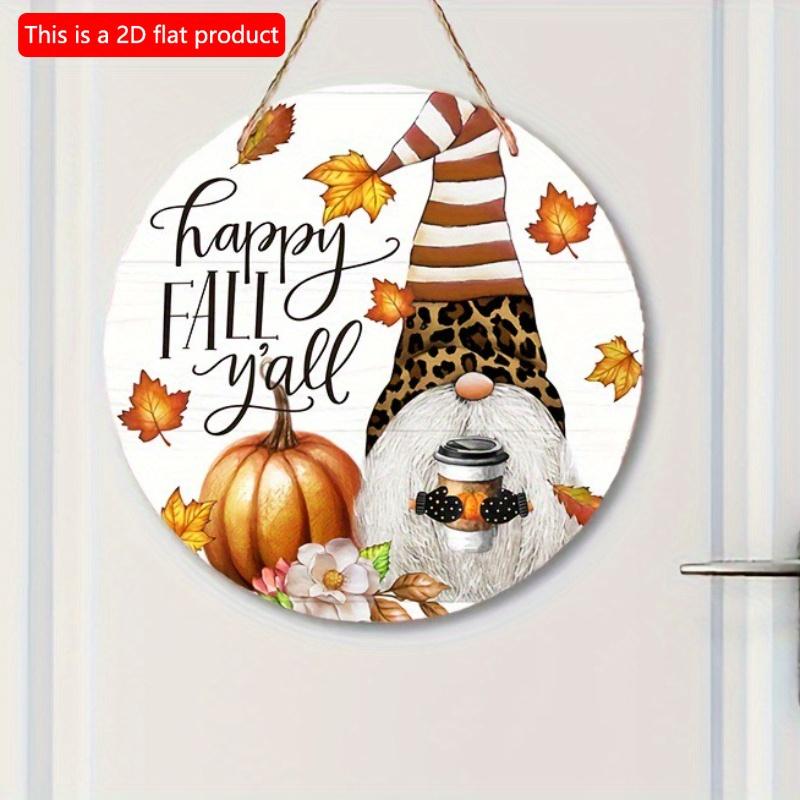 2d Flat 20*20cm, Autumn Home Decoration, Autumn Dwarf Pumpkin Thanksgiving Harvest Wooden Circular Home Decoration Plaque, for Kitchen, Garden Bedroom