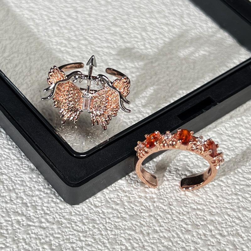 ins tide two-color butterfly feather Cupid's arrow open ring women's fashion niche design sense stacked ring
