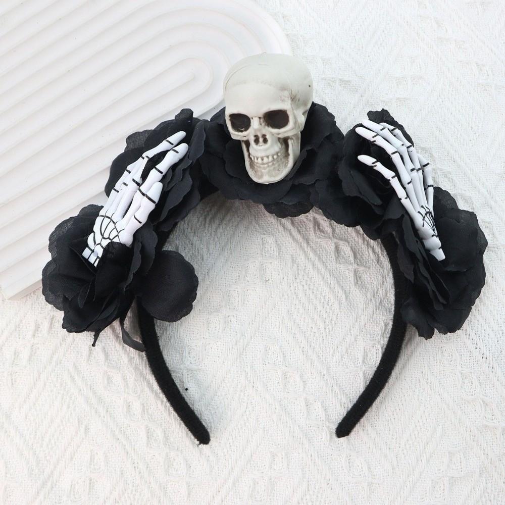 Halloween Decor Skull Head Headband Simulation Flower Gothic Flower Hairband  Photography Props