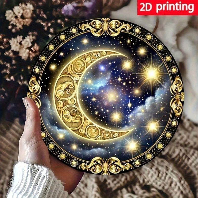 

Tin Sign Wall Art Crescent Moon and Stars 8x8 Inch for Living Room