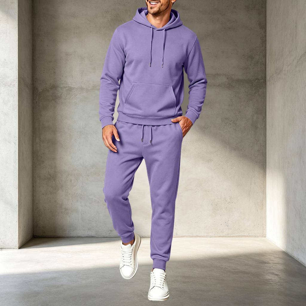 Men's Pullover Hoodie Sweatshirt Athletic Set Casual Training Workout Sweatsuit