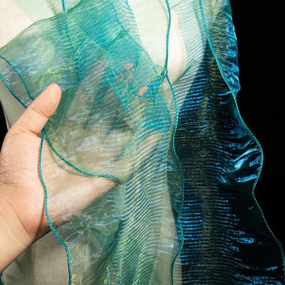 1Yard Lace Fabric Mermaid Ruffled Transparent Iridescent Laser Pleated for Wedding Sewing Costume Supply Craft