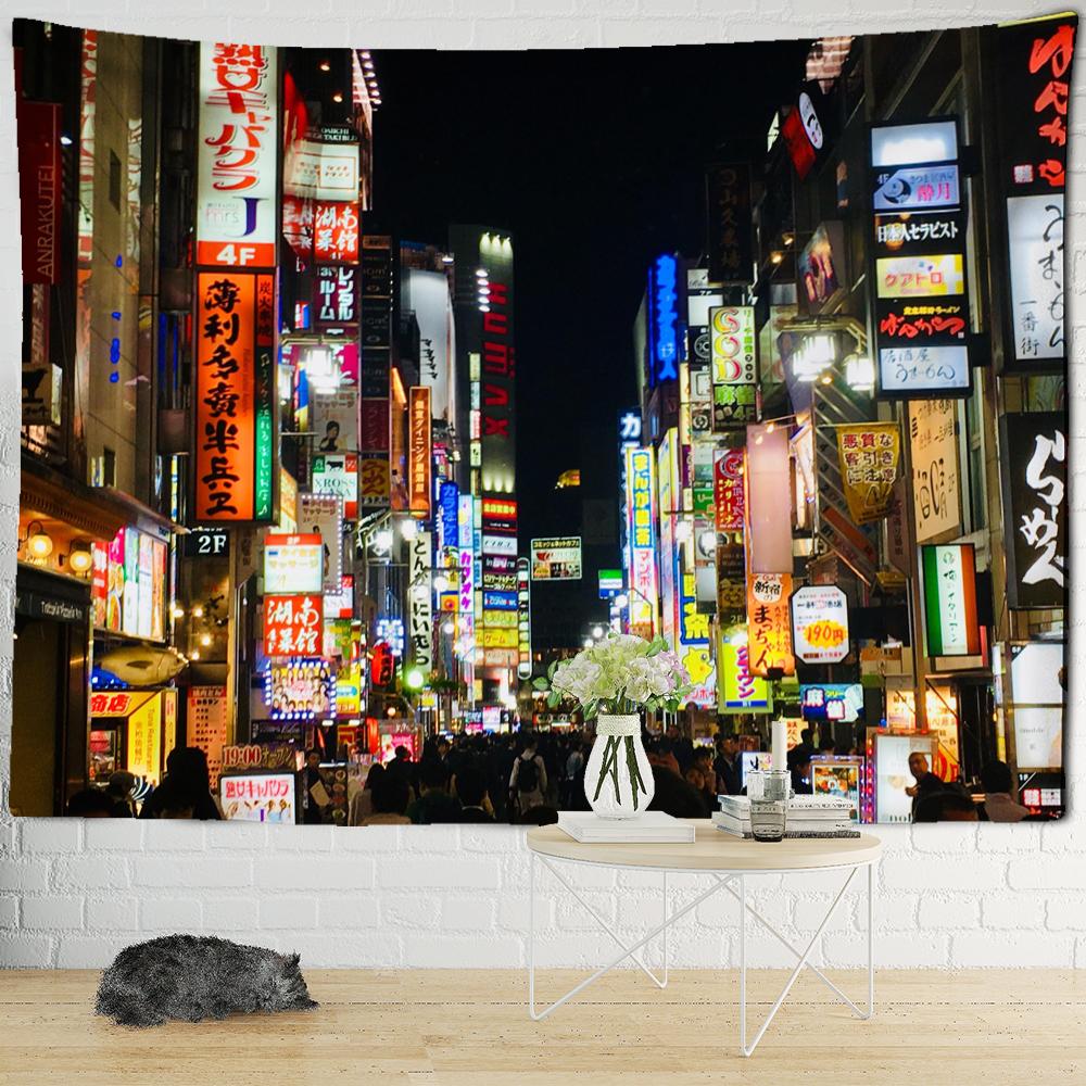 Tapestry s nočním pohledem na Tokio Psychedelická látka na pozadí čarodějnictví Nástěnná dekorace Cikánský domov Dekorace místnosti