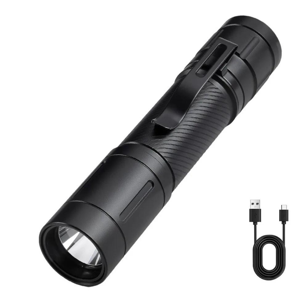 Aluminum Body LED Flashlight Type-c Charging with Clip Outdoor Camping Lantern Strong Light Flashlight Outdoor Activities