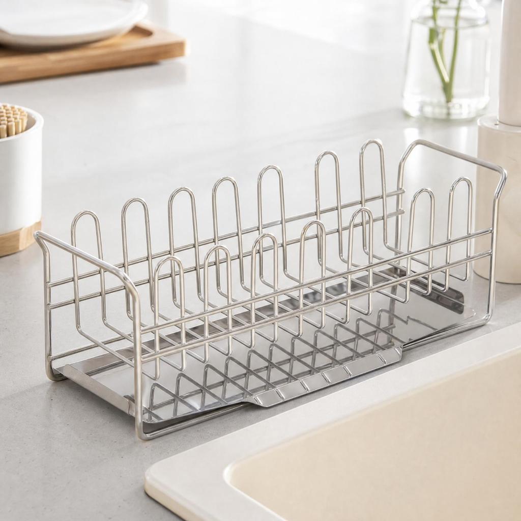 Sponge and Cloth Drainer Rack Polished Finish Holder with Divider