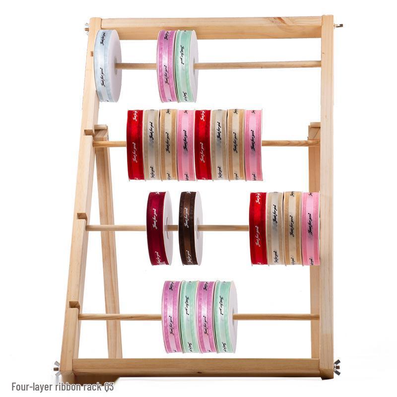 In-Stock Wooden Ribbon and Thread Storage Rack for Cake and Flower Shops