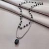 New Fashion Black Resin Bead Chain Choker For Women Double Layer Square Pendant Necklace Party Jewelry Gifts