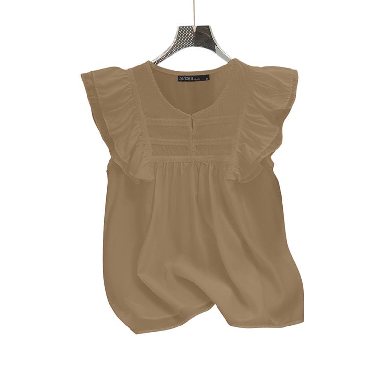 ZANZEA Women Casual O-neck Ruffles Short Sleeve Loose Blouse