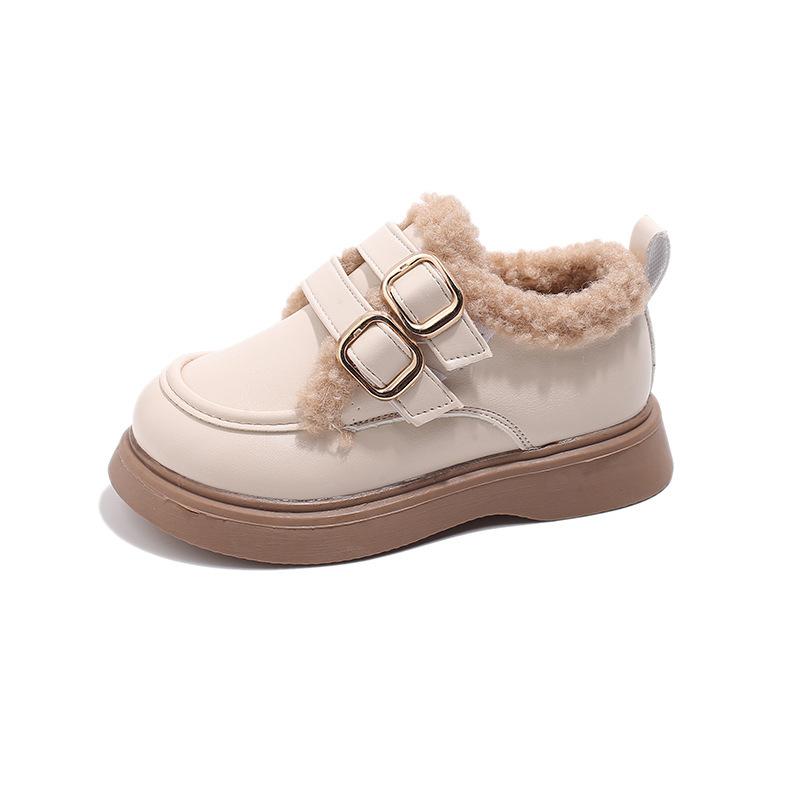 Girls Fleece Lined Low Top Casual Shoes With Bow Velcro