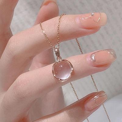 Tibetan Silver Round Pink Jade Pendant Chokers Necklaces for Women Minimalist Cute Fashion Jewelry Accessories
