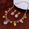Luxury Retro Zircon Flower Necklace For Women Exquisite Fashion Colorful Rhinestone Necklace Earring set Wedding Banquet Jewelry