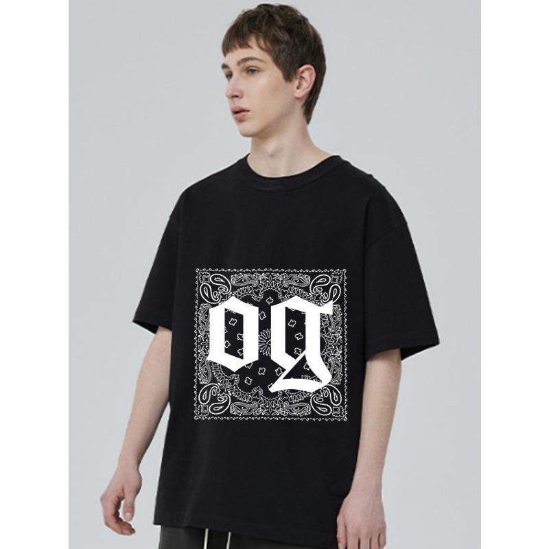 Og Bandana Print T Shirt Black White Lettering and Pattern Design for Casual Wear