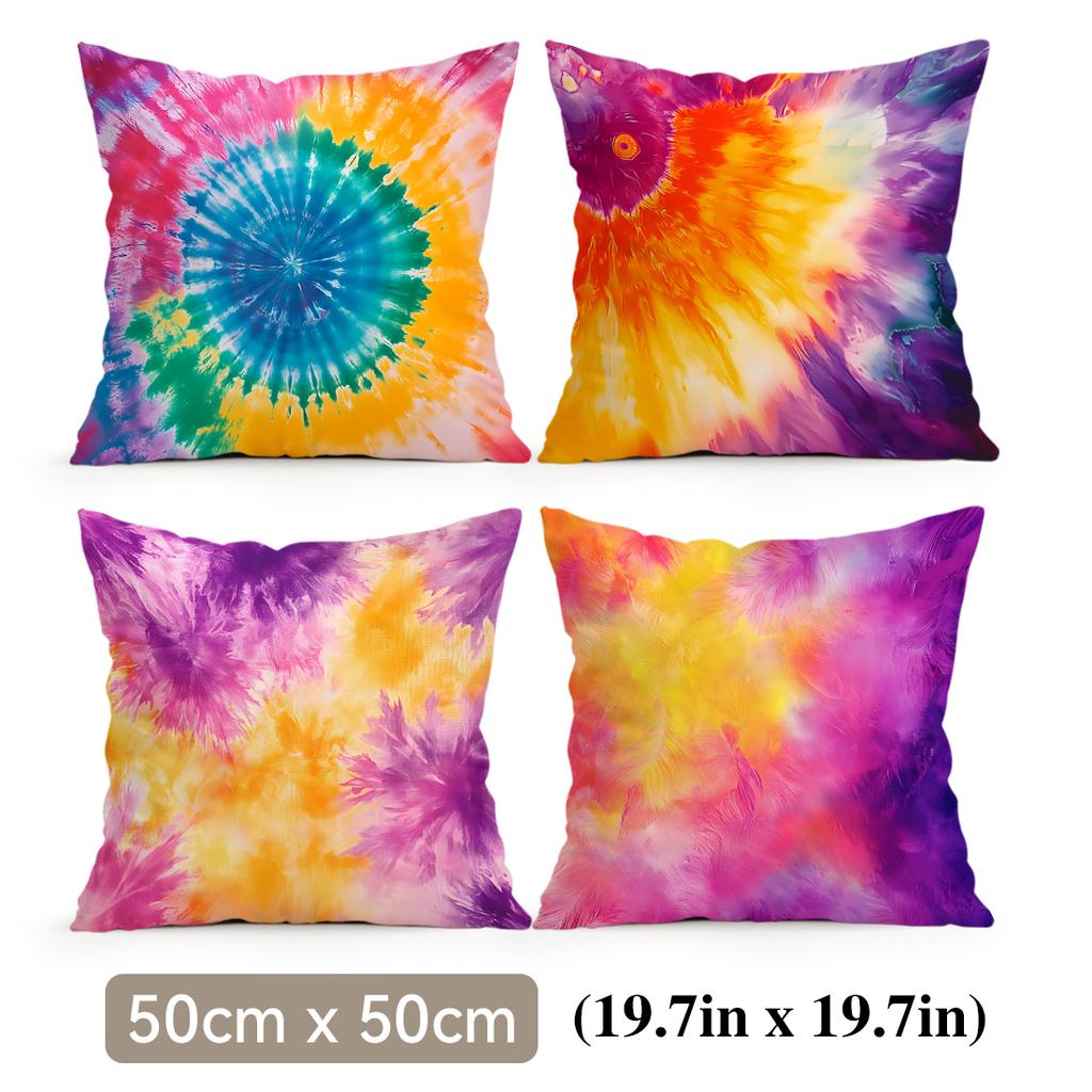 4 Pcs Indigo Dye Patterns Single-Sided Printed Pillowcase Cushion Cover,Suitable For Living Room,Bedroom,Car Decoration