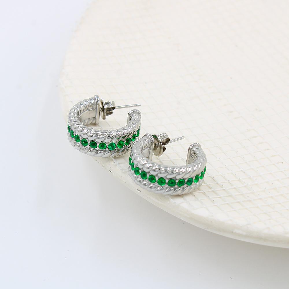 European  American Fashion Cable Knit Rhinestone Pearl C-Shaped Stainless Steel Women s Retro Ear Cuffs