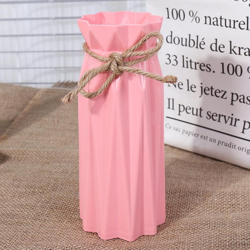 

Simple Plastic Imitation Ceramic Vase Home Decoration Vase Decoration Crafts Hemp Rope Tied Solid Color Flower Arrangement Vase рожевий