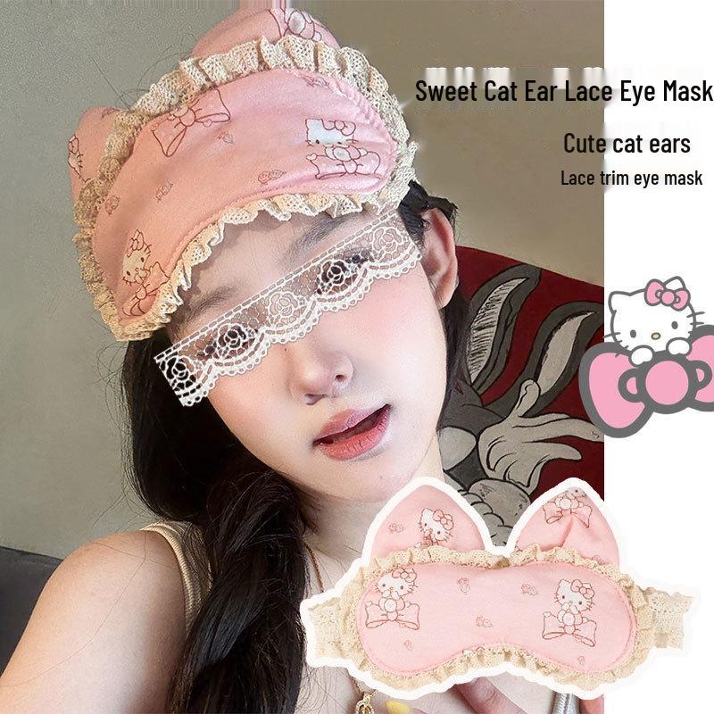 Maska na oczy z koronkowymi uszami kota Hello Kitty - Urocza, Wygodna i Łagodząca Zmęczenie