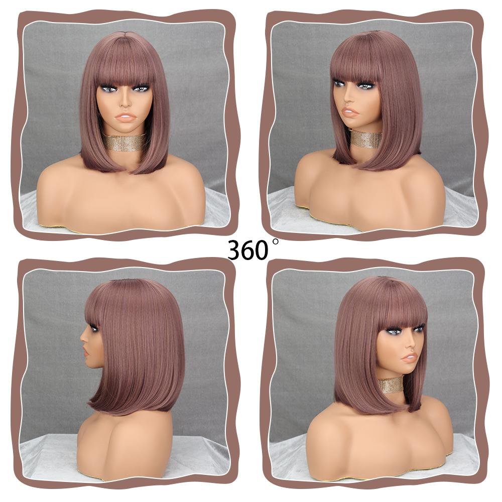 

MISSQUEEN короткий парик красного вина с челкой, синтетические парики для женщин, прямые термостойкие волосы Лолиты для косплея, вечерние волосы 25cm