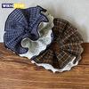 1PC Coffee-colored Plaid Vintage Lace Scrunchie, Navy Plaid Literary Girl's Hair Flower
