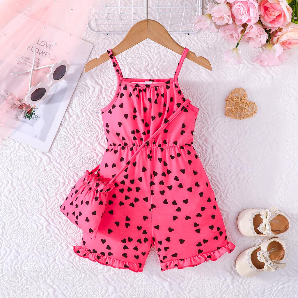 Girls' Heart Print Cami Romper with Matching Bag