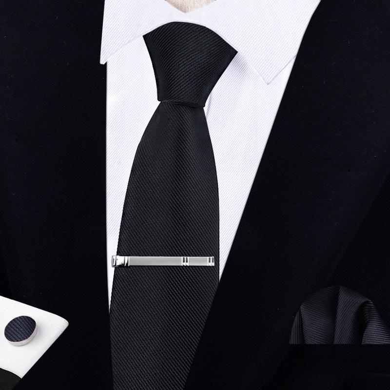Men's Formal Tie Gift Box: Five-Piece Set with Logo, 8cm Striped Black for Weddings and Business 