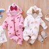 Strawberry Hooded Romper with Bow for Babies 0-2 Years - Zippered Autumn/Winter Crawling Sweater