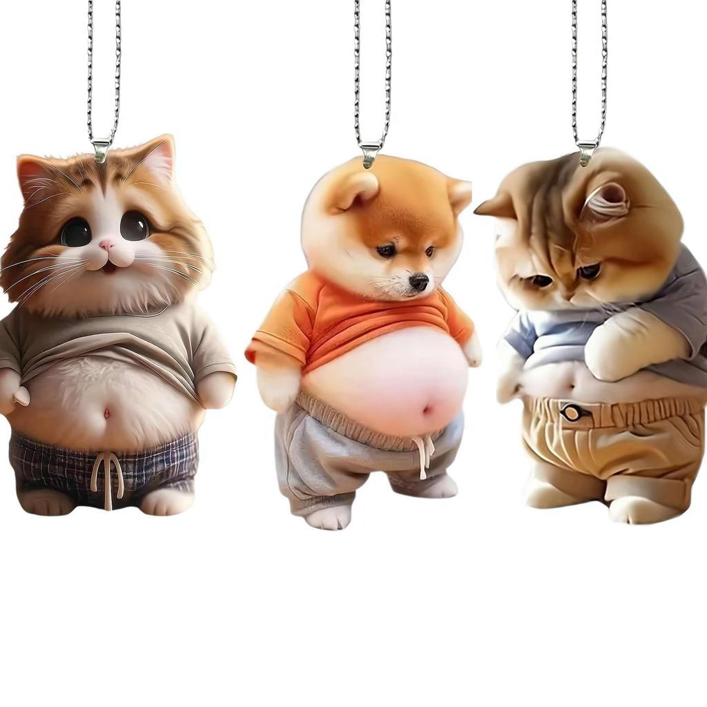 Cute Cat Dog Key Chain Car Rearview Mirror Decoration Car Pendant Deb Dog Cat