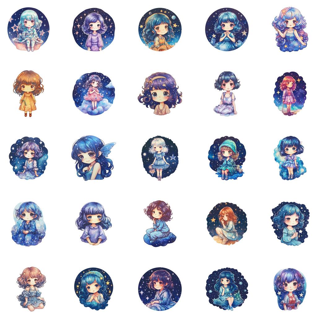 50 Dream Starry Sky Girl Cartoon Character Doodle Stickers Diy Phone Case Slipper