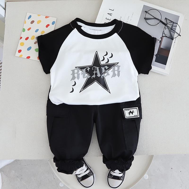 

Летний комплект футболка и шорты с принтом звезд для детей (0-5 лет) 120cm чёрный