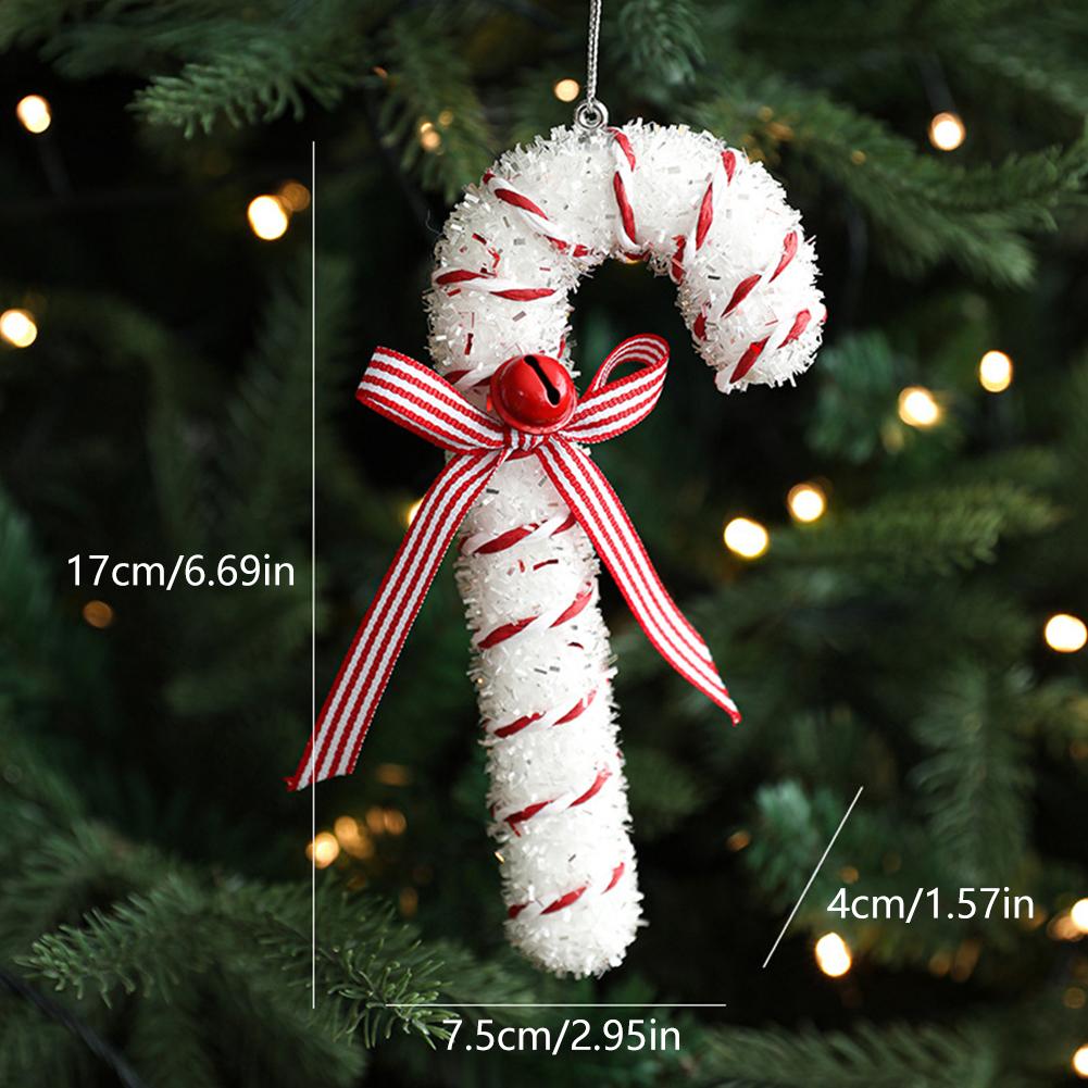 Sweet Christmas Tree Pendant Candy Cane Lollipop Christmas Ornament Red White Sparkling Candy Model for Home Party Deco