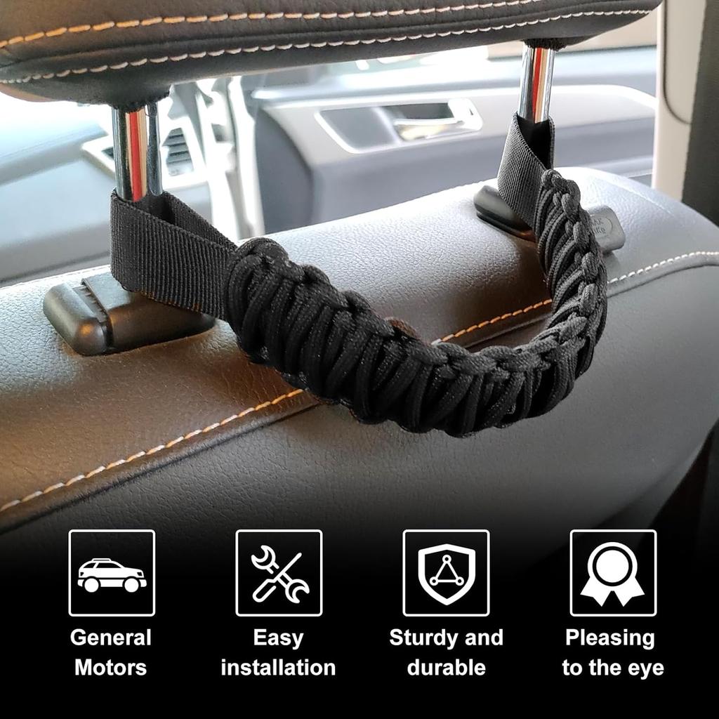 2Pcs Headrest Grab Handles, Car Front Rear Seat Back Roll Bar Grip Handles Kit, Nylon Grab Handl With Headrest Mounted, Heavy Duty Automotive