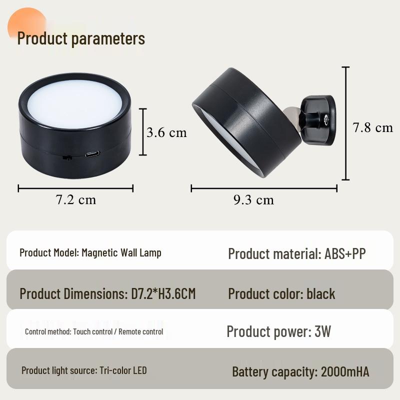 LED Magnetic Wall Lamp for Bedroom or Stairwell - Simple Cylinder Spotlight Night Light