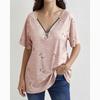 Spring Summer New Zipper Short Sleeve Shirt Women Tops Casual Love Print Pullover T-shirt Woman Fashion Elegant Loose Lady Blouse 24145