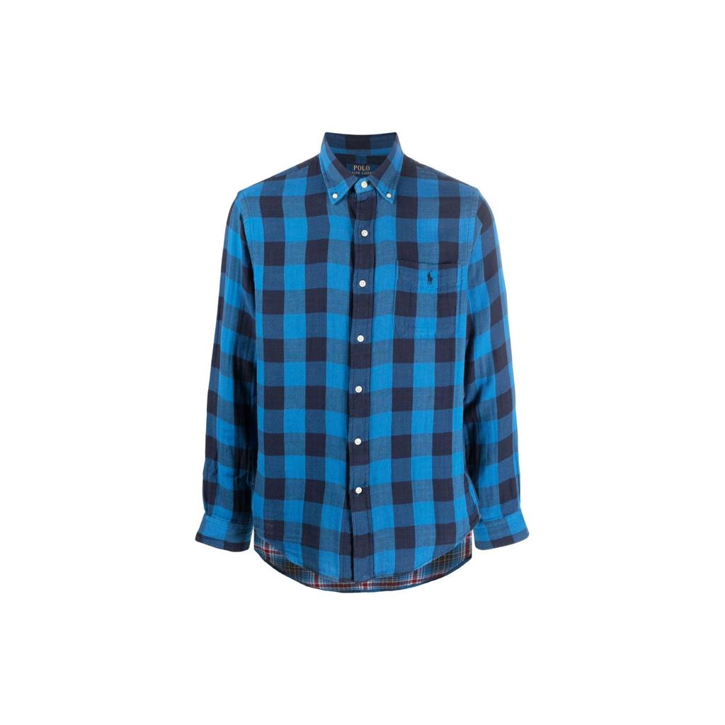 Polo Ralph Lauren Plaid Button-Up Long Sleeve Shirt Men Shirts Blue 710922250-002