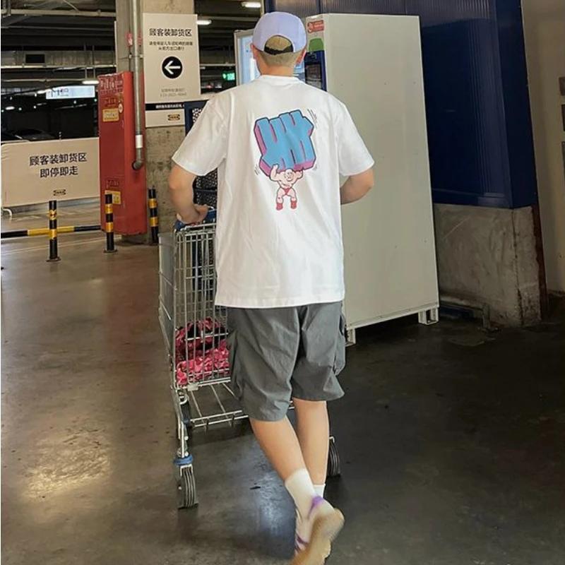 Korean High Street Personalized Printed Short-sleeved T-shirts Men and Women Summer New Y2K Street Hip-hop Loose Lazy Tops Ins