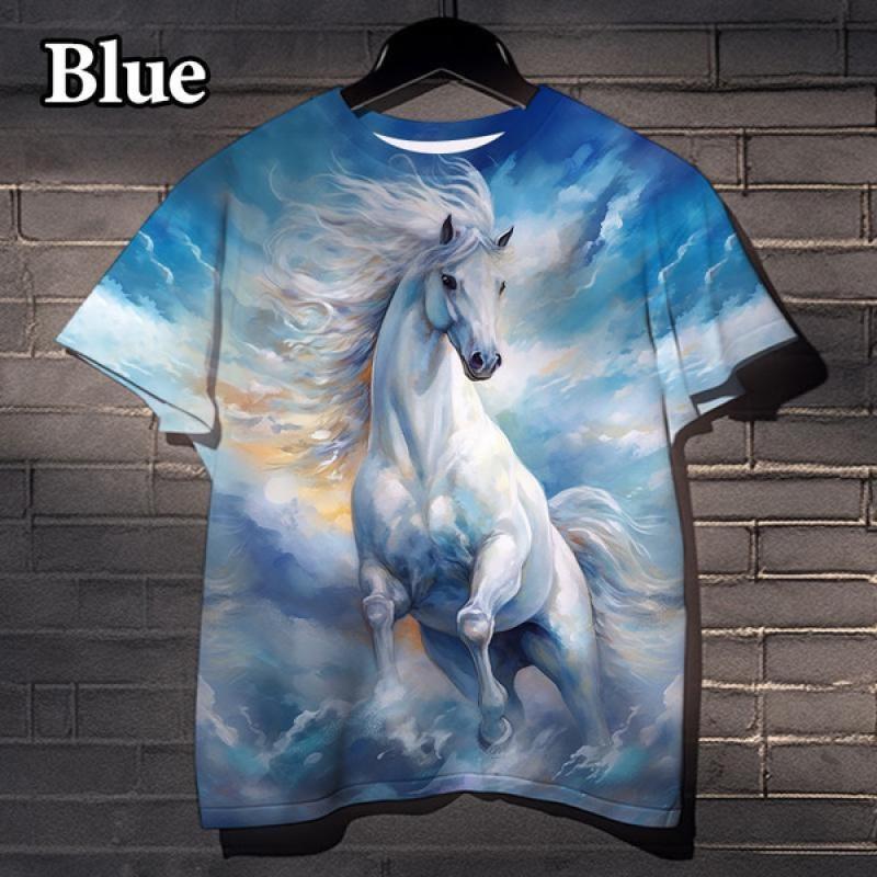Fashion Horse Graphics T-shirts Summer Trend Short Sleeve 3D Animals Printed T Shirts Casual Loose Streetwear Harajuku Tees Tops