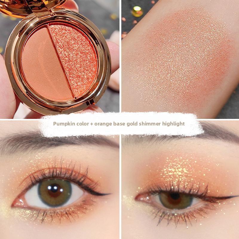 Two Tone Eyeshadow Super Fire Pumpkin Earth Matte Golden Glitter Mashed Potato Eyeshadow