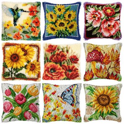 Blumen-Serie Häkelteppich-Sets Kissen Smyrna Paket Teppich Stickerei Häkelteppich-Set DIY Kreuzstich Kissen Knooppakket