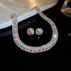 Elegant Rhinestone Square Earrings & Necklace Set – Light Luxury Clavicle Chain Jewelry for Fashionable Evening Wear