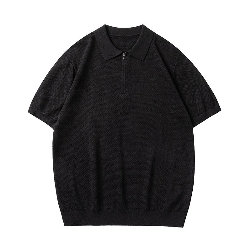 

Mu Qiu Men s Retro Half-Zip Knit Polo Shirt | Short-Sleeve Relaxed Fit Street Style L (60-70 kg) чёрный