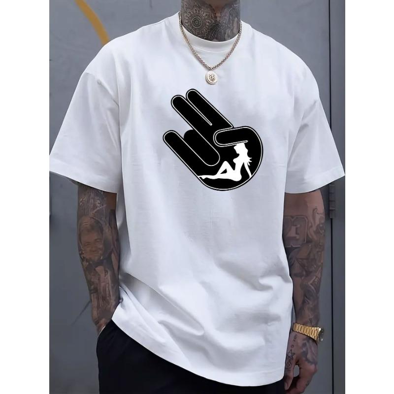 

European sizes Men s round neck short sleeved T-shirt with women s pattern print in hand, simple and fashionable T-shirt 4XL білий