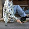 2024 European & American Women's Autumn/Winter Printed Tie-Waist Cotton Jacket