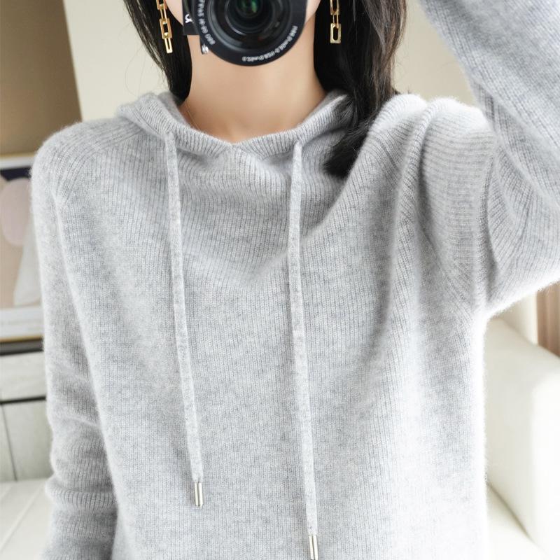 INDFS Women's Fashion Casual Fall Winter Solid Color Print Long Sleeve Hooded Sweaters