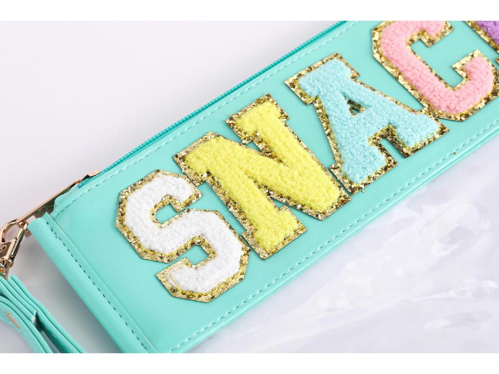 Waterproof PVC Makeup Bag with Embroidered Letter Patch - Large Capacity, Multi-functional for Toiletries & Coin Storage