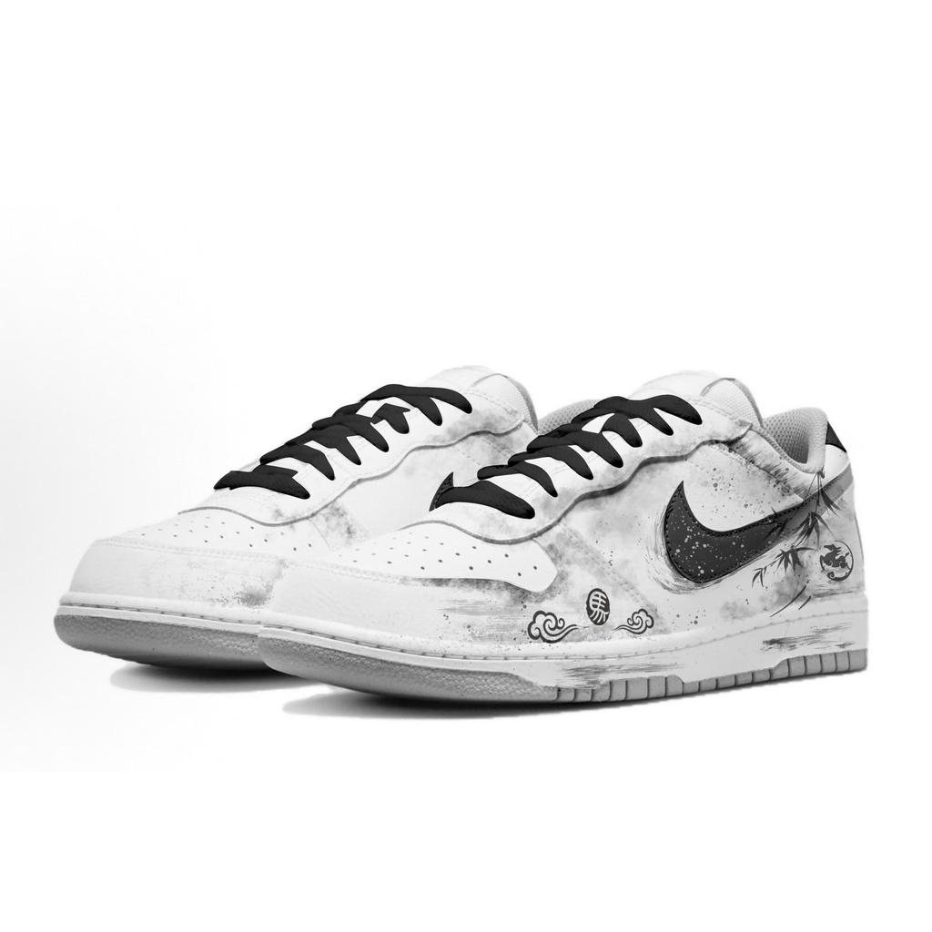 Nike Big Bamboo Shadow Horse Tracks Leather Abrasion Resistant Breathable Low top Skateboard Shoes Men's Gray White 355152-106(Team60-)