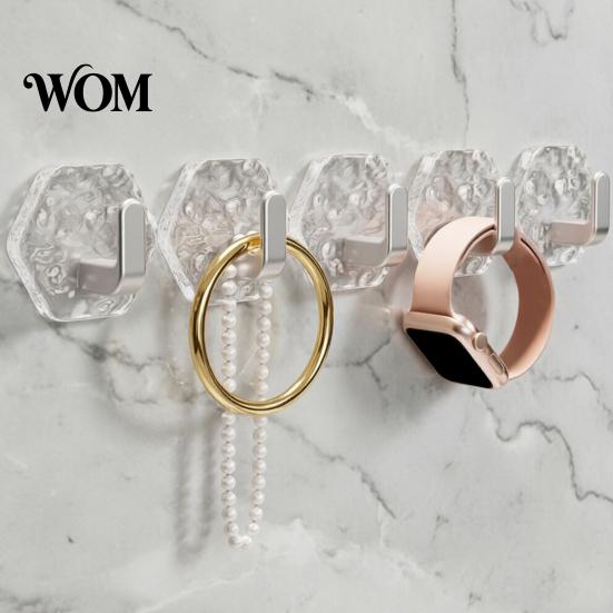Home Organization Hooks Acrylic Adhesive Hooks, Hexagonal Wave Shape, No Drilling Easy Clear Wall Installation Hook, Modern Style for Bathroom Kitchen