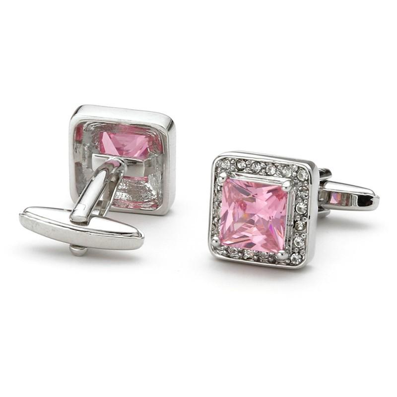 Men s Cufflinks Light Luxury French Temperament Inlaid With Pink Crystal Square Sleeve-studded Jewelry artificial