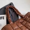 Checkered Down Cotton Shoulder Bag Korean Style Puffy Bag Cotton-padded Tote Bag  Office Worker