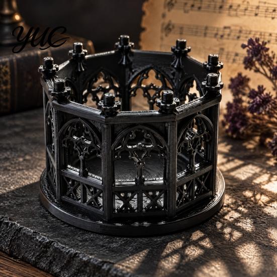 Dark Gothic Aesthetic Decor Style Hollow Storage Box, Decorative PLA Trinket Organizer with Architectural Academia Window Pattern, Display Case