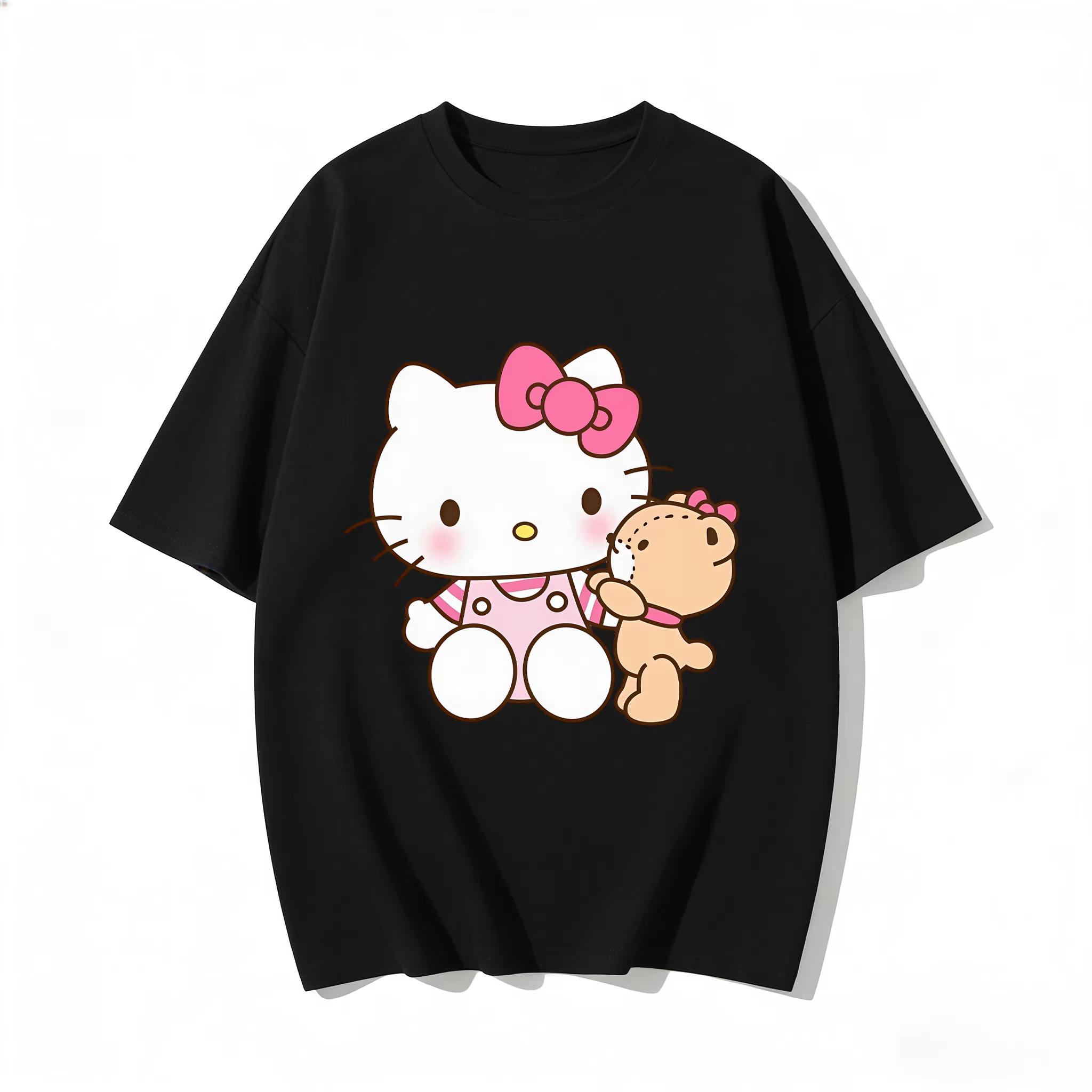New 2026 Cute Cat and Small Bear Pattern Couple Tshirts Casual Parentchild Outfits The Same Style for Parents and Children S