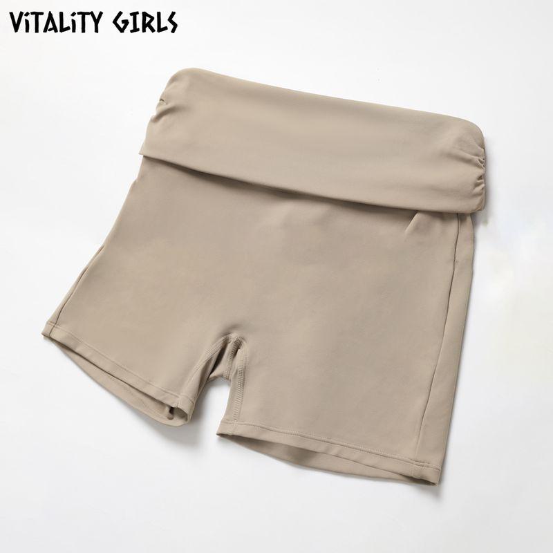 Vitality Girls Flip Waist Folding Yoga Shorts Slim Fitted Waist Exercise Shorts Female Training Quick-Drying Breathable